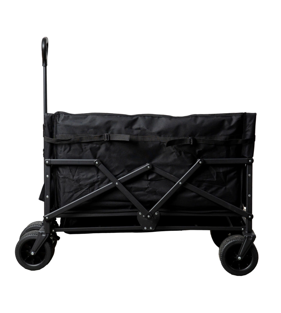 CARRELLO PIEGHEVOLE EUROGARDEN CON RUOTE E FUNZIONE PANCHINA IN ACCIAIO NERO 108X55,5X73 CM